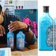 Hebru Brantley, left; his limited-edition Bombay Sapphire bottles